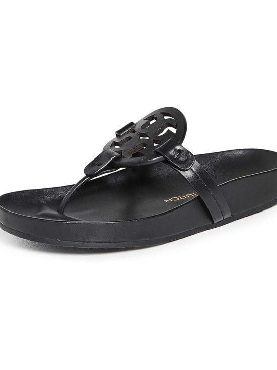 Tory Burch Shoes - Tory Burch Black Miller Cutout Logo Thong Sandal